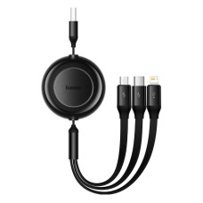 Кабель Baseus Free2Draw Retractable Crystal Fast Charging Data Cable USB to M+L+C 3.5A 1.1m Cluster Black