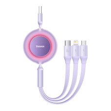 Кабель Baseus Bright Mirror 2 Series Retractable 3-in-1 Fast Charging  Data Cable USB to M+L+C 66W 1.1m Purple