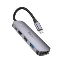 USB-хаб HOCO HB27 Type-C multi-function converter(HDTV+USB3.0+USB2.0*2+PD) Metal Gray