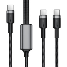 Кабель ACEFAST C22-02 USB-C to 2*USB-C 100W aluminum alloy charging data cable Black