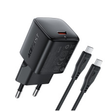 Мережевий зарядний пристрій з кабелем ACEFAST A118 PD30W mini GaN USB-C fast charger set CC Black