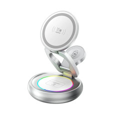Бездротовий зарядний пристрій REMAX 20.5W Upgrade free metal foldable rotatable magnetic 3 in 1 wireless charger CW05 Sliver